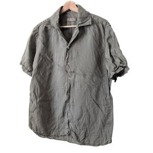 Cento Lino Linen Button-Down Shirt Made in Italy Olive Green, Small Resort Beach